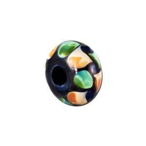   Black with Green and Brown Dots Lampwork Beads   Large Hole Jewelry