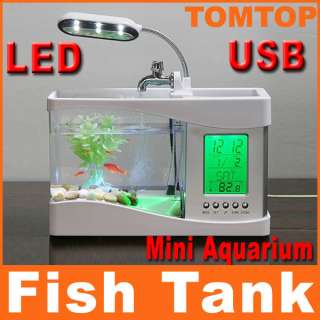 New White Mini USB LCD Desktop Lamp Light Fish Tank Aquarium LED Clock 