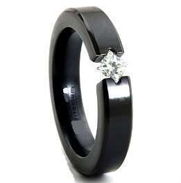 BLACK TITANIUM TENSION RING WITH 4mm SQUARE CZ, size 9  
