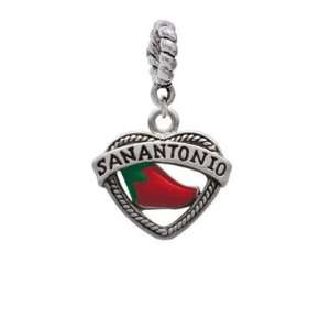 San Antonio Heart with Jalapeno Silver European Charm Dangle Bead 