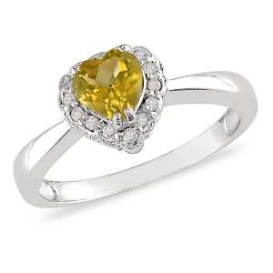  10k White Gold Citrine and Diamond Heart Ring,( .01 cttw 