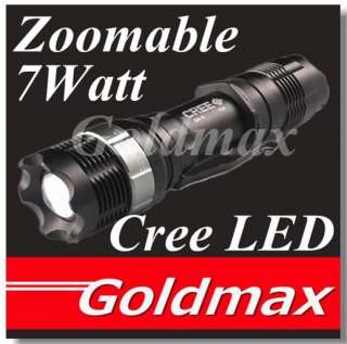   7W CREE LED Flashlight Torch Zoom ZOOMABLE SA 9 7 Watt 5 switch Mode