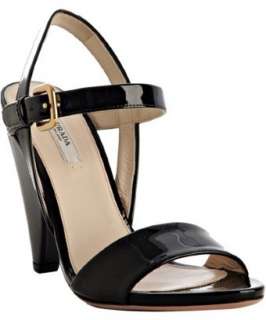 Prada black patent wide heel sandals   
