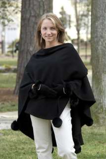   Wool Wrap Cape Shawl With Rabbit Fur Accent Blow Out Prices  