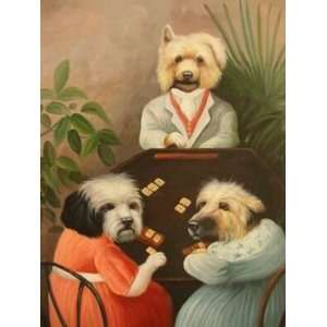   Animal Canvas Art Repro Dressed Dogs Playing Mahjong