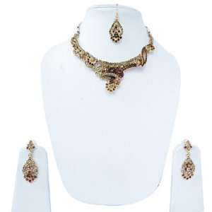   Necklace Set Indian Wedding Gold Tone Traditional Jewelry: Jewelry