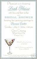 Martini Bachelorette Bridal Shower Wedding Invitations  