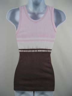 SPLENDID Pink Brown Ribbed Sleeveless Tank Top Shirt S  