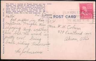 MIAMI FL  Drug Store Flagler Street Vtg Linen 1953 Postcard 
