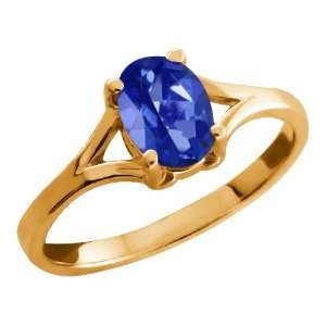   95 Ct Oval Blue Sapphire Mystic Topaz 18k Yellow Gold Ring: Jewelry