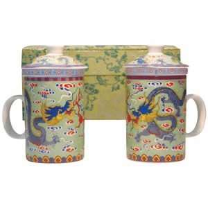 Tea for Two   Green and Blue Dragon Tea Cups with 