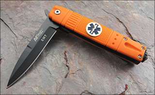 MTech Checkered BLAZE Orange Composition Handles EMT Linerlock Knife 