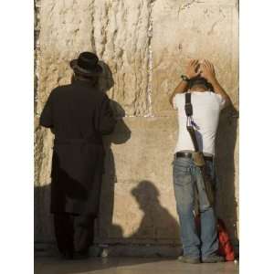 Orthodox Jew and Soldier Pray, Western Wall,Jewish Qt. Old City 
