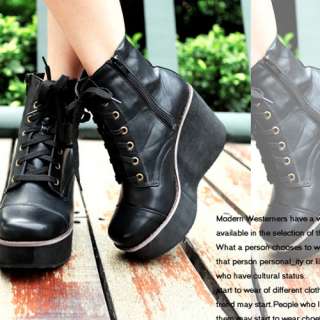   Lace up Side zipper Ankle Booties Boots Shoes Casual Black 1kG  