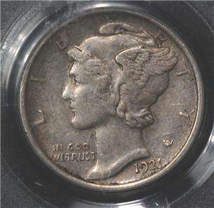 1921 Mercury Dime, PCGS XF 45. Perfect for grade, very scarce this 