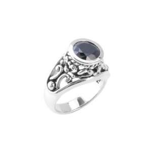  Barse Sterling Silver Round Jet Crystal Ring, 8 Jewelry