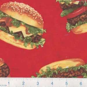  45 Wide Chefs Choice Hamburgers Red Fabric By The Yard 
