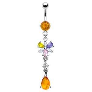   belly ring with dangling mulit color flower and citrine stone Jewelry