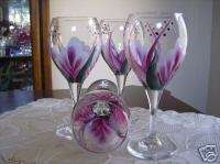 Glasses Wine/Goblets hand painted berry and white  