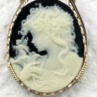 Fairy Faerie Cameo Pendant Black Onyx 14K Rolled Gold Jewelry  