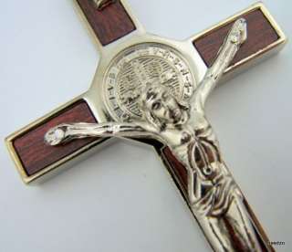 Large St Saint Benedict Cross Crucifix Medal Wood Grain  