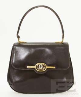 Gucci Vintage Brown Leather And Gold Turn Lock Handbag  