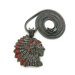 Black Iced Out Chief Leader Cherokee Pendant with a 36 Inch Franco 