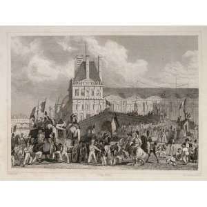 1831 March on Rambouillet Pont Royal Paris Engraving 