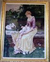 1920 Lady Swans Garden Park Portait Oil Painting  