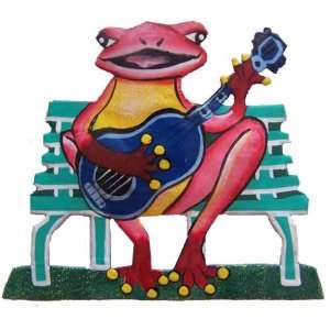  Frog w/Guitar Tropical Haitian Metal Art Home Garden Decor 