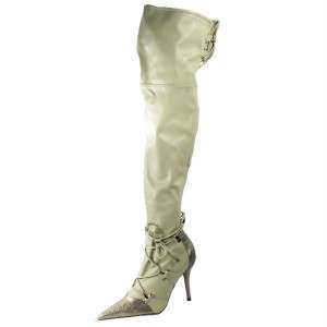 Womens Pointed Toe Thigh High Boots,Lt.Gold 5.5US/36EU  