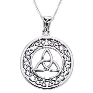   Sterling Silver Celtic Border Trinity Knot Necklace Jewelry