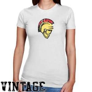   Warriors Ladies White Distressed Logo Vintage Slim Fit T Shirt Sports