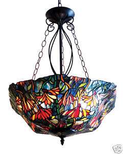 JEWEL TONE MULTI FLOWERS 21 STAINED GLASS HANGING LAMP  