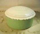 Vintage Green & White Glass Dusting Powder Jar or Trinket Box~40s or 