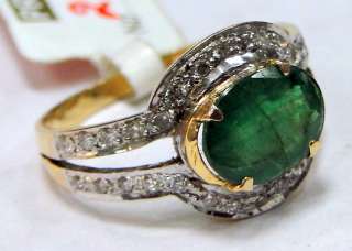 14 cts solid gold diamond Ring genuine Emerald jewelry  