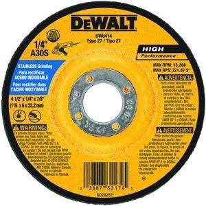 DeWalt DW8414 4 1/2 x 1/4 x 7/8 Stainless Steel Grinding Wheel