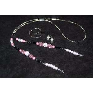  Pink w/Pearls & Crystals Eyeglass Chain 