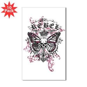  Sticker (Rectangle) (10 Pack) Rebel Butterfly Skull Goth 