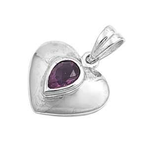  Sterling Silver Amethyst CZ Pear Cut Solitaire Heart 