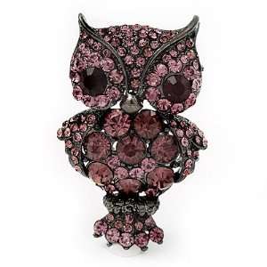 Gun Metal Purple Crystal Owl Brooch: Jewelry