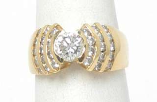 BEAUTIFUL WIDE 14k GOLD DIAMOND SOLITAIRE ACCENTS RING  