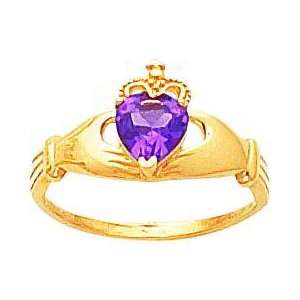  14K Gold Cubic Zirconia Claddagh Ring: Jewelry