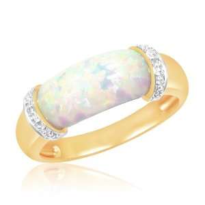 Gold KABANA Opal Inlay Aquatic Whale Tail Diamond Ring Size 7