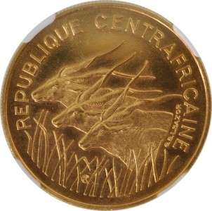 Central African Republic GOLD 100 Francs 1971 ESSAI NGC PF65 GREATEST 