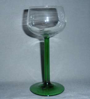 FRANCE CRYSTAL GREEN STEM WINES GLASSES VINTAGE BARWARE  