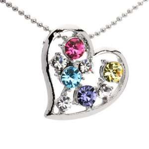  Multi Colored Jeweled Open Heart Necklace: Jewelry