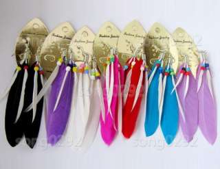 10 Pairs Mix Color Handmade Goose Feather Dangle Earrings Eardrop 