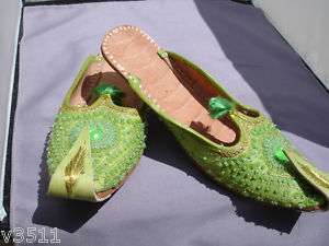 INDIA BOLLYWOOD BEADED SLIPPERS SHOES WOMENS SIZE 7  