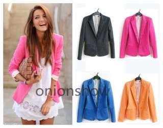 Black Orange Blue Rose Pink Woman Slim Foldable Suit Blazer Jacket 
